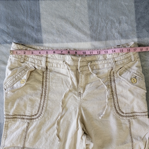 Lane Bryant Linen Cotton Blend Crop Pants Contrast Stitch Tan Pockets Size 14 - Picture 9 of 12